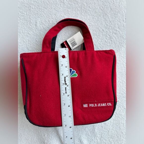 NWT Vtg 90s Polo Sport Ralph Lauren Wool Blend Bag Tote Red Double Handle Wallet - Picture 7 of 8